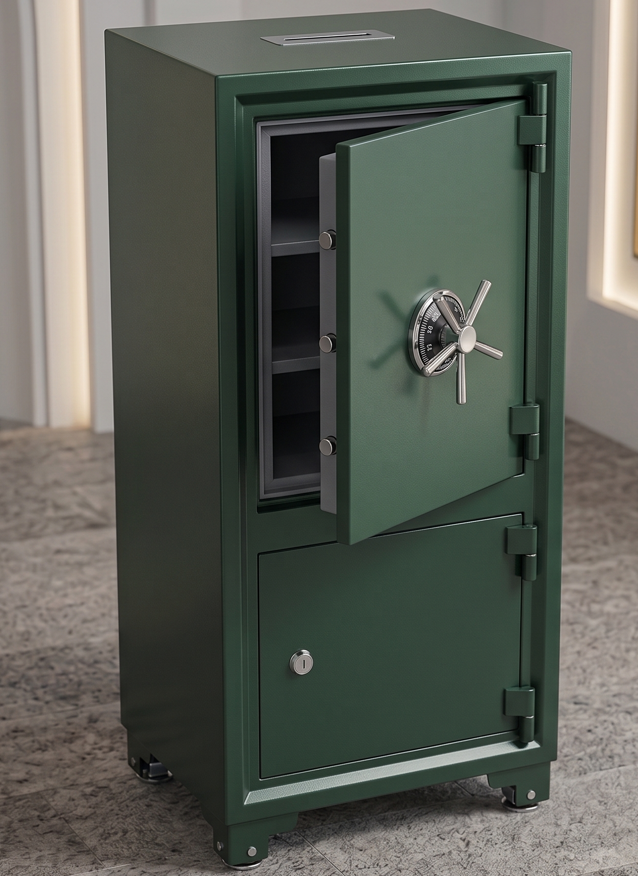 Yeşil çelik cami kumbara kasası